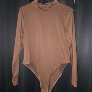 Brown Long Sleeve Turtleneck Bodysuit